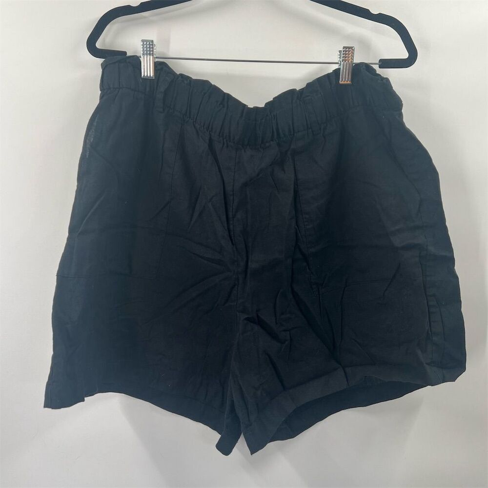 Ava & Viv Plus Size 1X Black Linen Blend High-Waisted Shorts Elastic Waist
